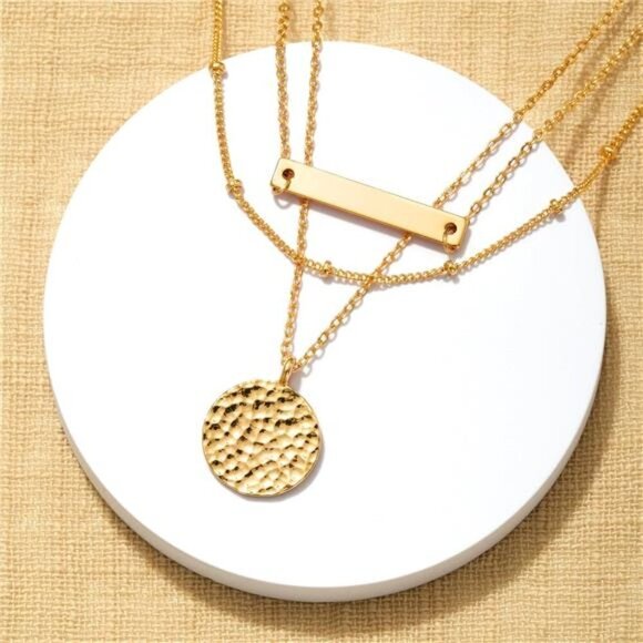 Fettero Pendant Necklace Gold Choker Layered Coin Open Karma Circle - Picture 3 of 6